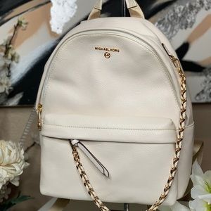 Michael Kors Slater Medium Leather Backpack - Optic White